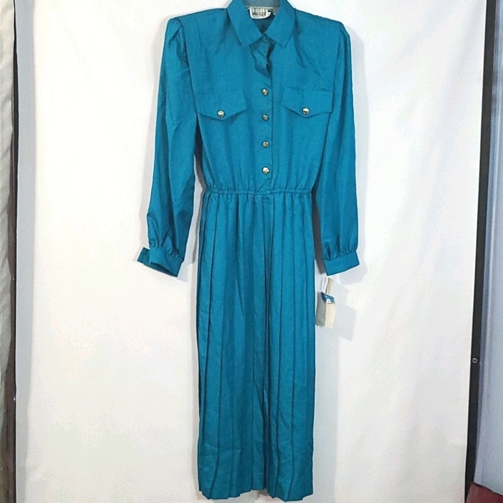 80s Vintage Leslie Fay Collections Teal Dress 8